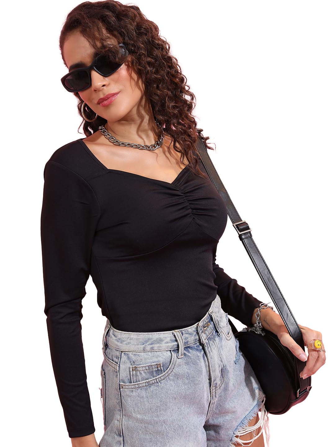 Tokyo Talkies Women's Long Sleeves Sweet Heart Neck Solid Tops | Stylish-picture-20