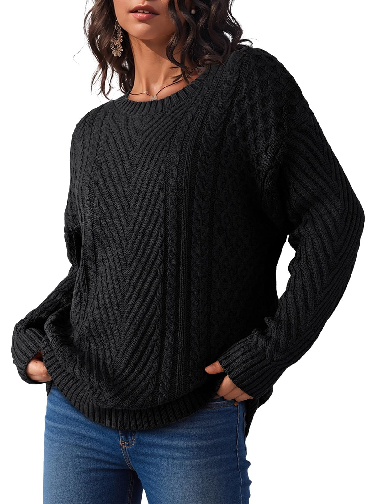 Dokotoo Womens Sweaters Casual Long Sleeve Oversized Sweater Fall Cable Knit Chunky Pullover Jumper Tops