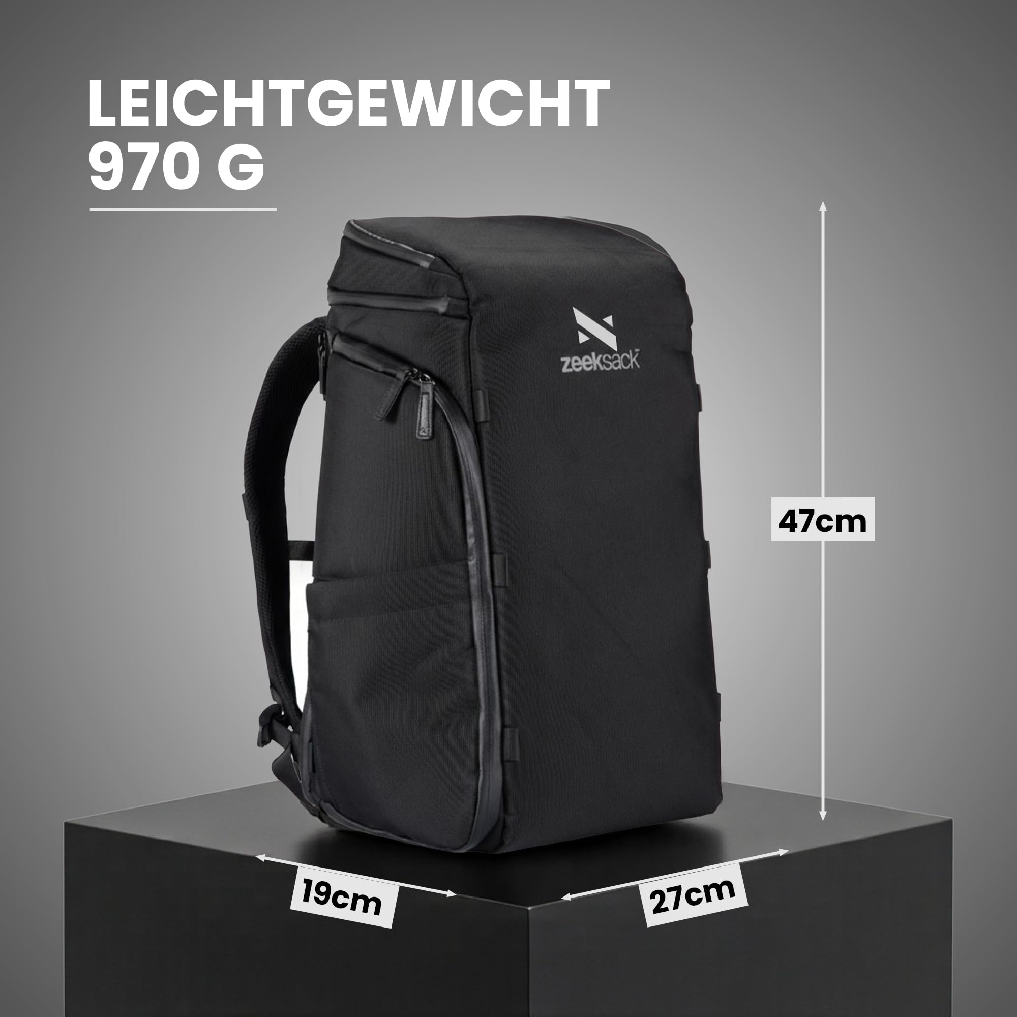 Zeeksack Rucksack Schwarz 20L - The Organizer Backpack & Reiserucksack mit Laptopfach, herausnehmbaren Trennern & Smart Pockets - Handgepäck-Rucksack fürs Flugzeug, Arbeit, Fitness & Wochenendtrips