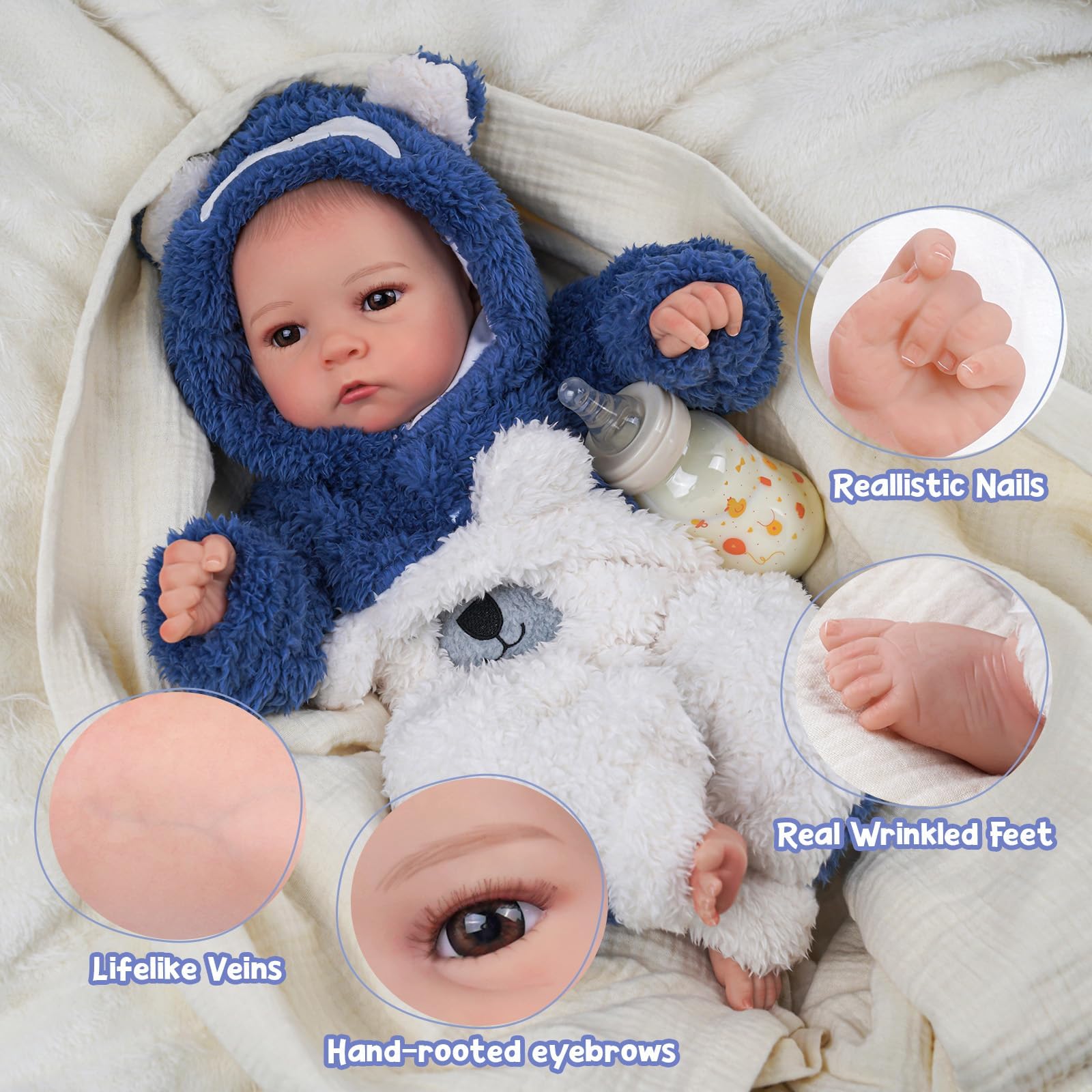 BABESIDE Reborn Babypuppe Wie Echtes Baby - 17 Zoll Vin-yl Stoff Körper Lebensechte Schlafen Babypuppen Junge Mit Weichem Körper Alive Puppe