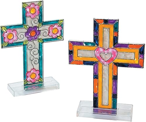 Miniatura 1 de Religious Paint Your Own Suncatchers - Manualidades para niños y actividades divertidas en el hogar (cruz con soporte)