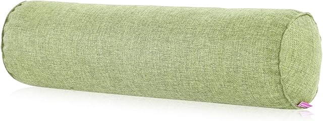 Olymajy Yoga Bolster, Cylinder Pillow, 15x40 cm Cotton Linen Neck Pillow Support Cushion, Natural Grass Green Bolster Roll for Yoga and Recovery from Injuries