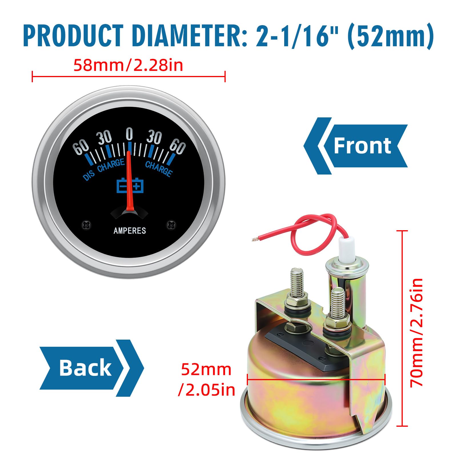 Amazon.co.jp: MAIMEIMI ユニバーサル電流計ゲージ 12V 2-16インチ