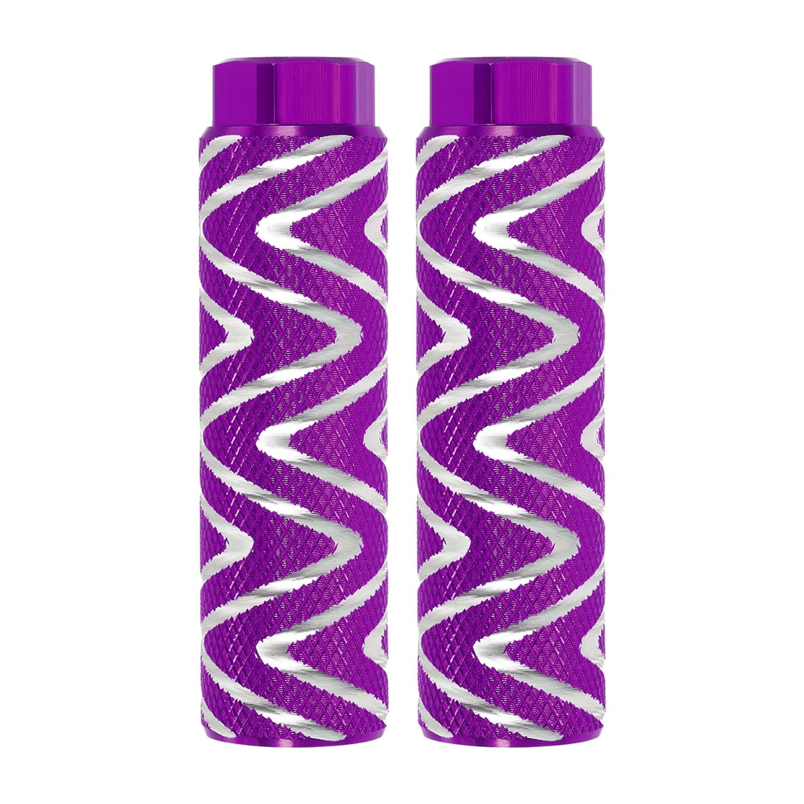 PATIKIL Bike Pegs Fit 3/8 Inch Axles, 2 Pack Aluminum Alloy Anti-Skid Lead Foot Bicycle Peg Back Seat Stands with Stripe for BMX Mountain Dirt Bike Cycling Rear Stunt Pegs, Purple