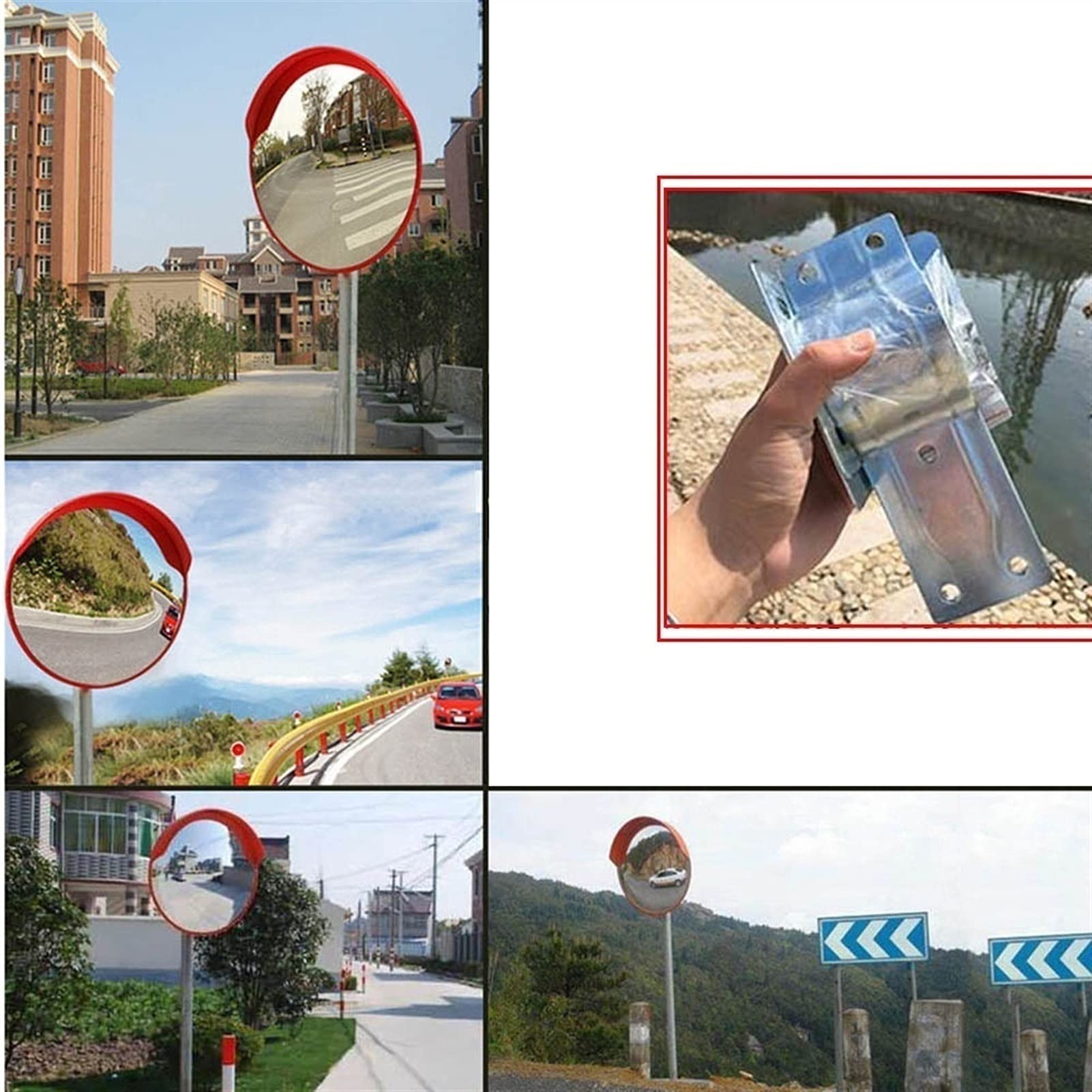 Miroir Convexe de Sécurité et Surveillance avec Support de Fxation, Miroir de signalisation Circulation, Miroir Sortie De Garage, Grand, Rouge (Size : 11.5inch-30cm)