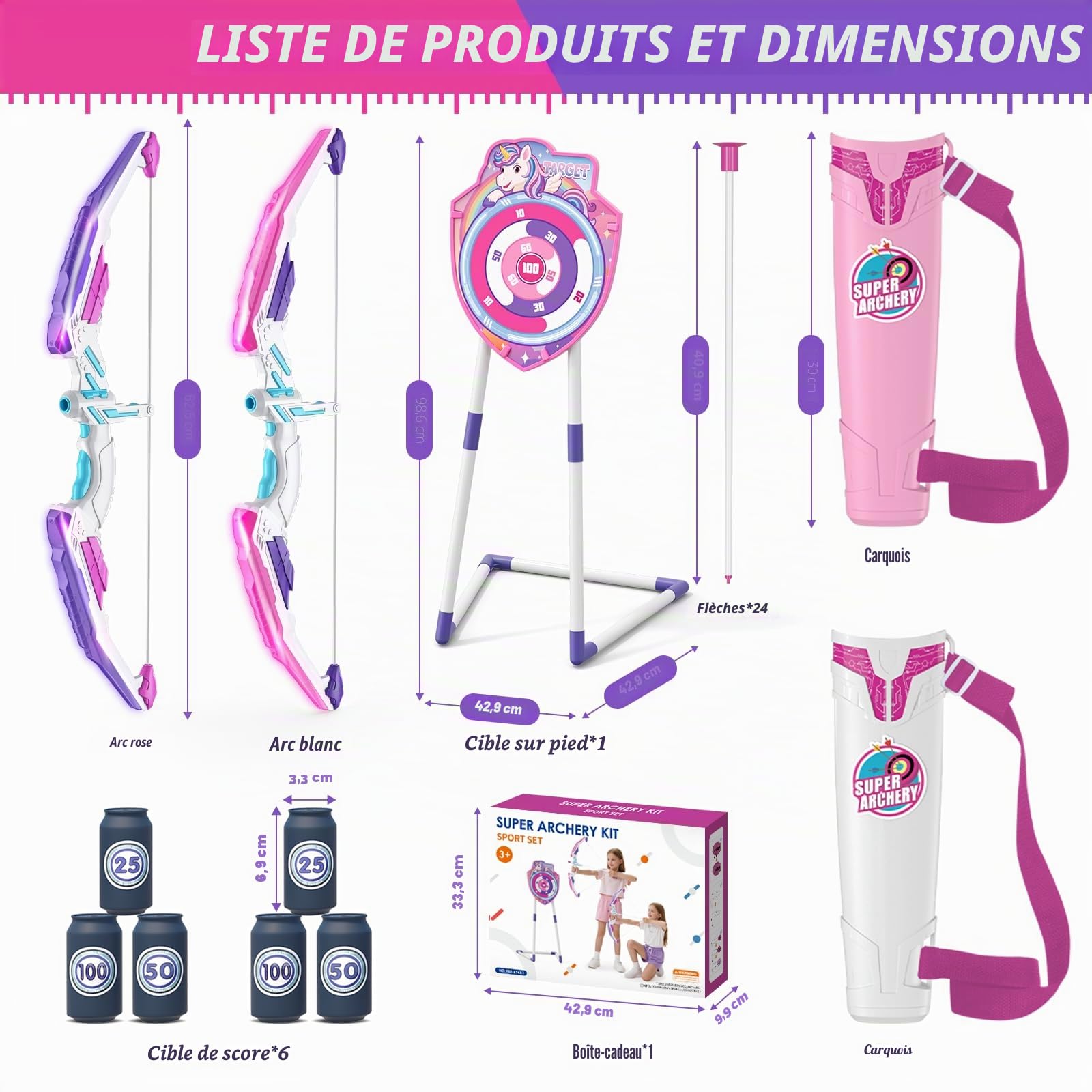 HYES Tir à l'arc Flèche et Arc Jouet pour Enfants, Kit de Tir à l'arc avec Lumières LED, flèches à Ventouse, Cible Debout, Flèches et Cibles de Score, Jouet d'Intérieur et d'Extérieur
