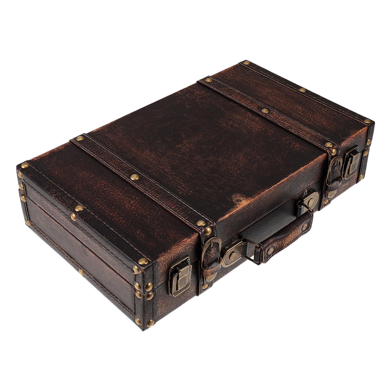 INOOMP Vintage Koffer Box aus Holz und Pu in Braun Tragbar Fotorequisite für Schaufenster und Wohnkultur Geeignet