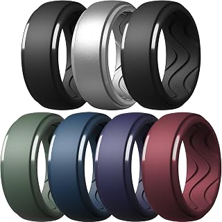 Egnaro Men's 10mm Silicone Rings 2.5mm Thick - Breathable Rubber Wedding Bands, Ergonomic Inner Arc Design, Multipack 1/4/5/7