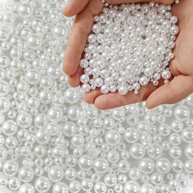 1500pcs Pearl Perles pour la fabrication de bijoux, 4mm 6mm 8mm 10mm Perles ronds avec trou, Bracelet Perles pour l'artisanat, Perles blanches pour la fabrication de bijoux