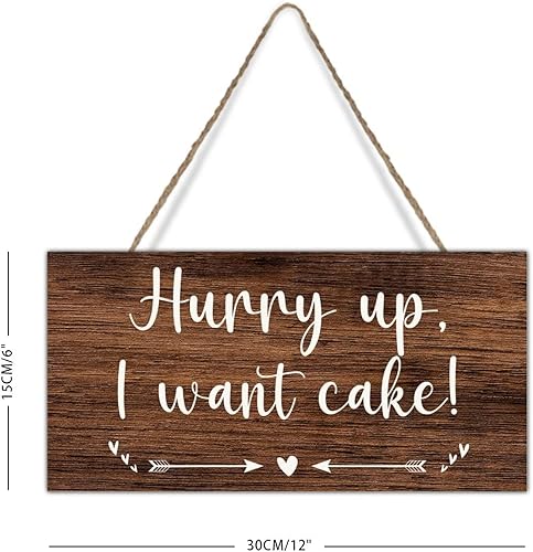 Miniatura 2 de Hurry Up I Want Cake - Anillo rústico para boda, portador, letrero de boda, placa colgante de madera, regalo de despedida de soltera, letrero de