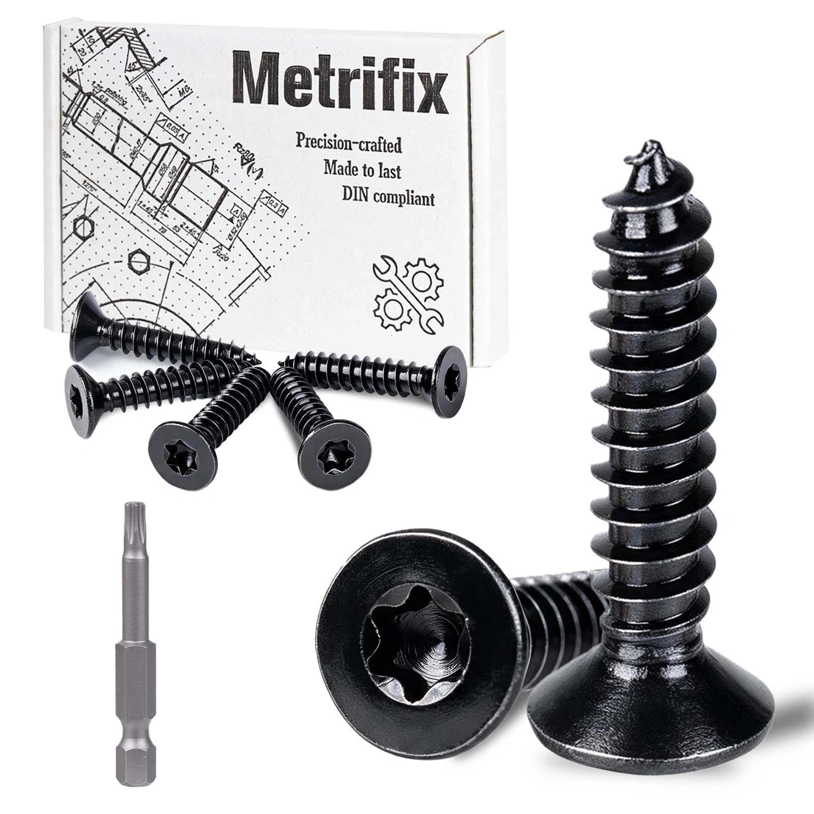 Metrifix 130 Pcs Torx Wood Screws M4x20mm Black Stainless Steel Screws