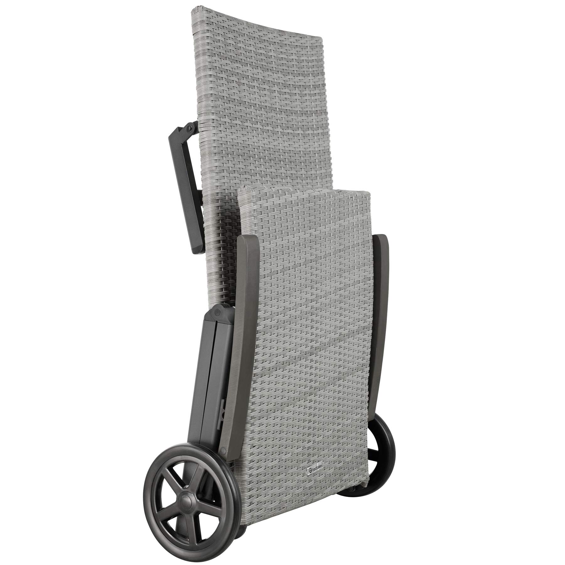 tectake 800722 Sedia a Sdraio con Rotelle, Rattan Sintetico, Regolato in 5 Posizioni, Giardino Terrazza Esterno, 194x75,5x57 cm -disponibile in diversi Colori (Grigio Chiaro | No. 403746)