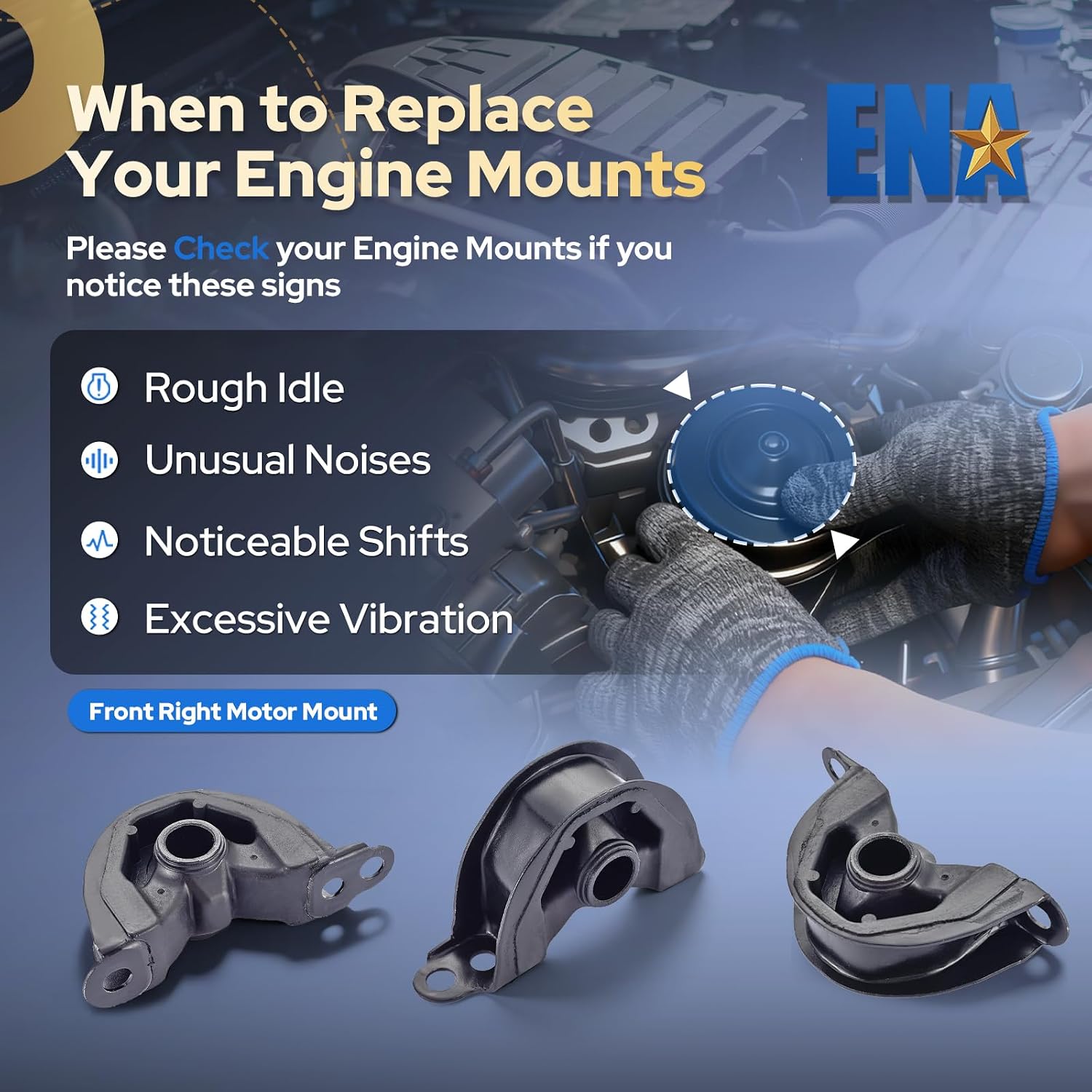 ENA Front Right Motor Mount 1.5 1.6 2.0 Compatible with Honda Acura 1997-2000 EL, 1994-2001 Integra, 1992-2000 Civic, 1993-1997 Civic Del Sol, 1997-2001 CRV Replacement for A6520 8575 50841SR3030