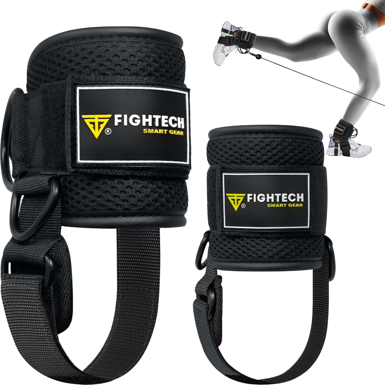 FIGHTECH Ankle Straps Cable Machine Attachment for Gym - Cable Kickback Ankle Straps - Padded Ankle Cuffs for Glute Kickbacks and Leg Workouts