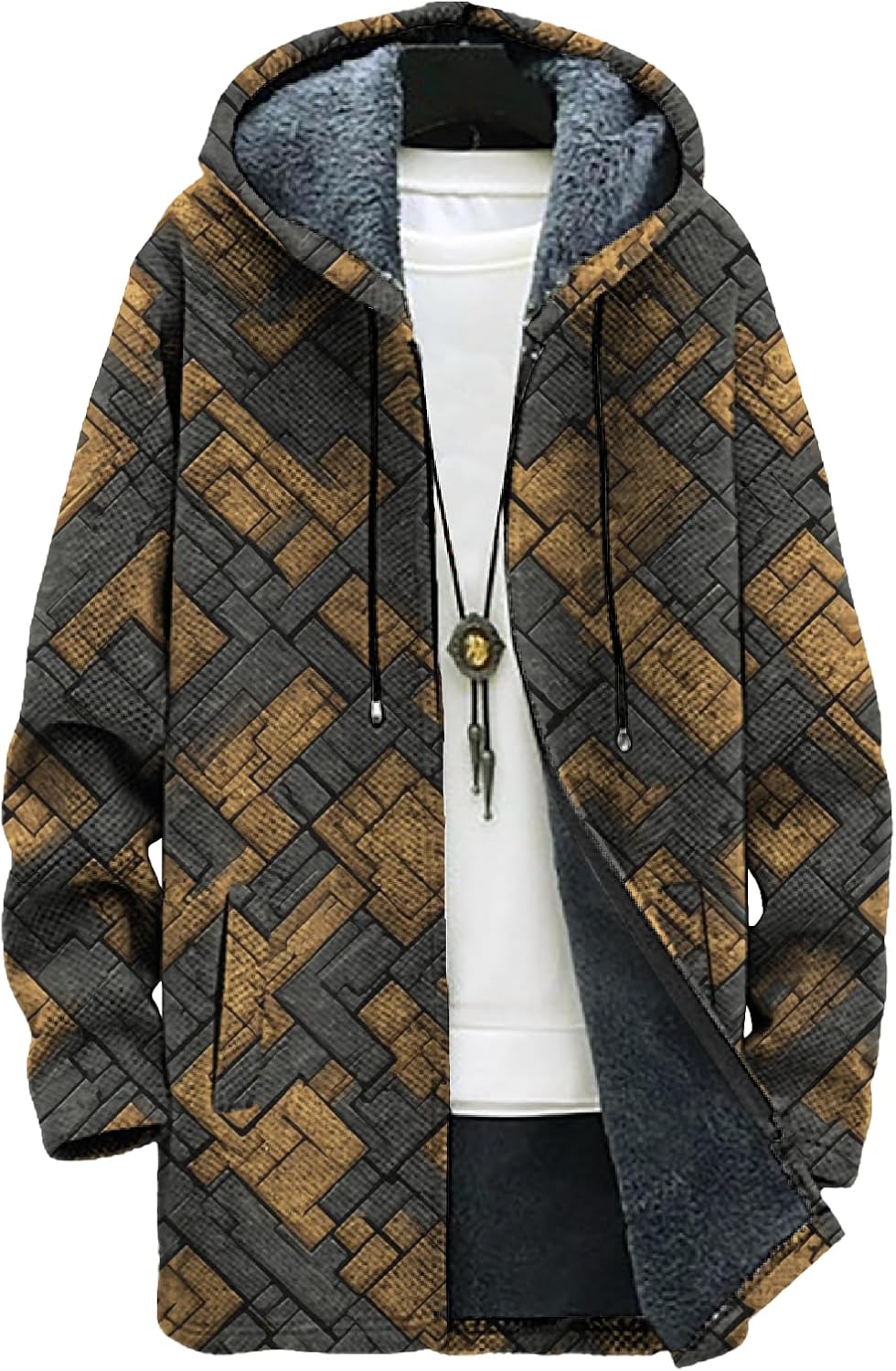 domirica Mens Vintage Ethnic Print Fleece Lined Full-Zip Jacket Big and Tall Comfy Daily Vacation Travel Coat