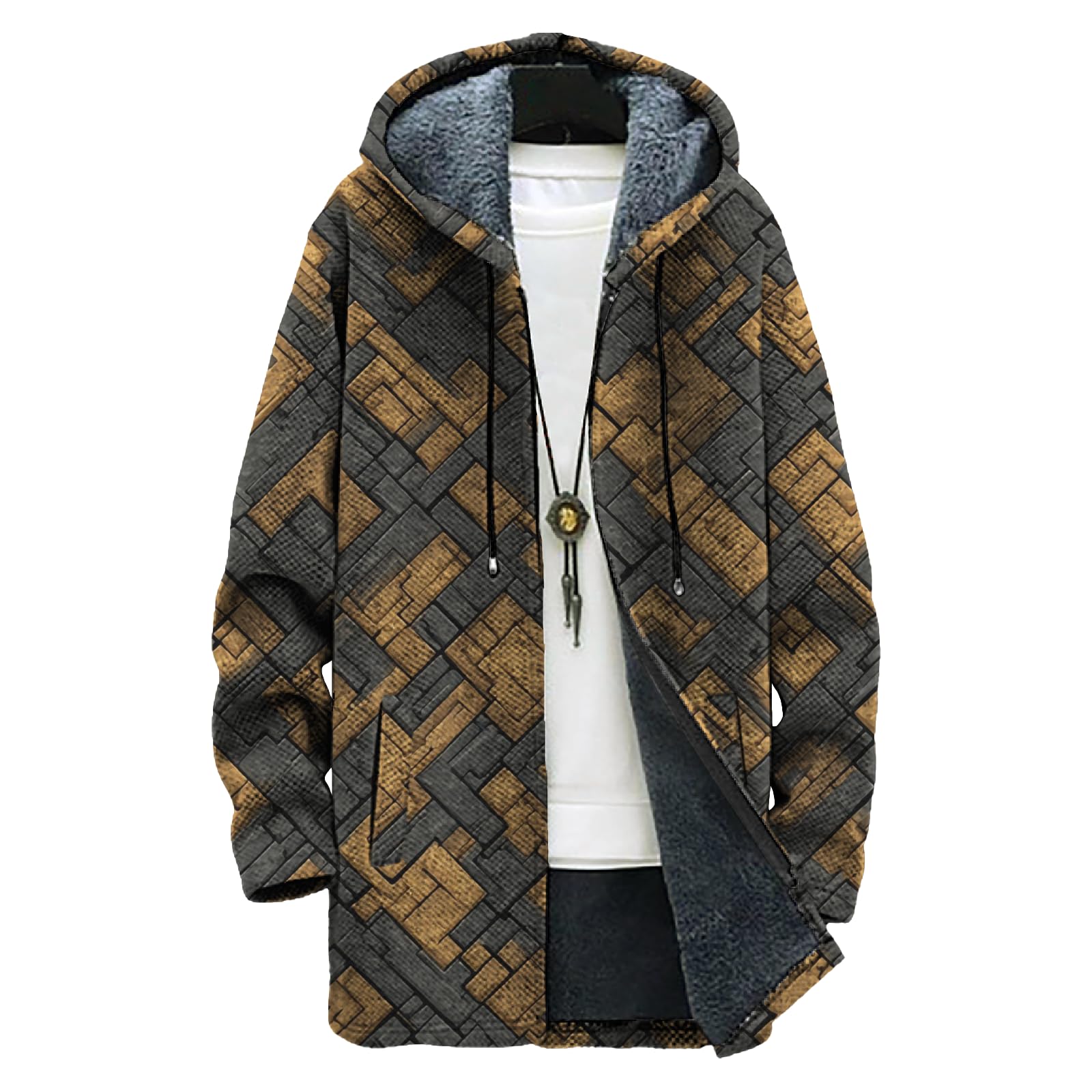 Mens Vintage Ethnic Print Fleece Lined Full-Zip Jacket Big and Tall Comfy Daily Vacation Travel Coat