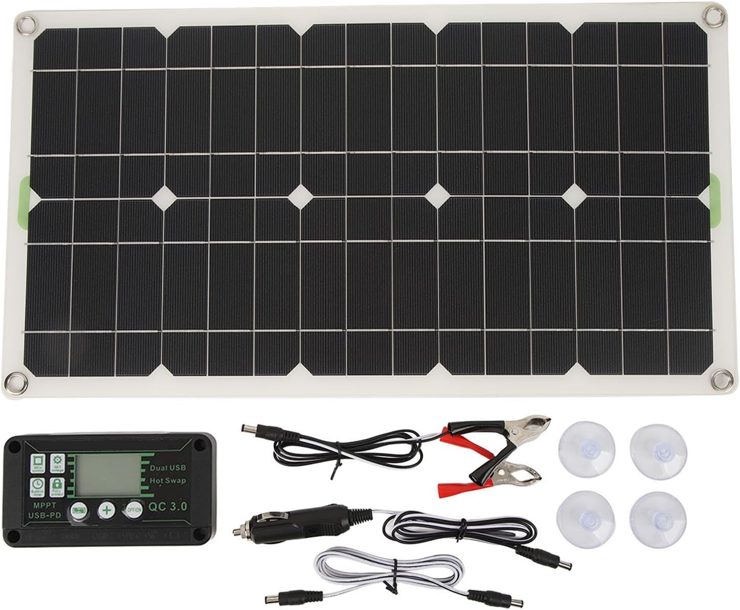 250W Mono RV Solar Panel Kit with 30A Controller and Dual USB Port Battery Charger for Automotive Ignition, Applicable for, SUV, Marine, Remote Farm, and Residential Rooftop