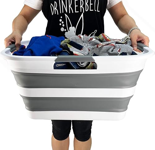 Miniatura 4 de SAMMART Cesta plegable de plástico para lavar la ropa sucia de 30 litros (8 galones)  Cesta portátil para ropa suciacontenedor de almacenamiento