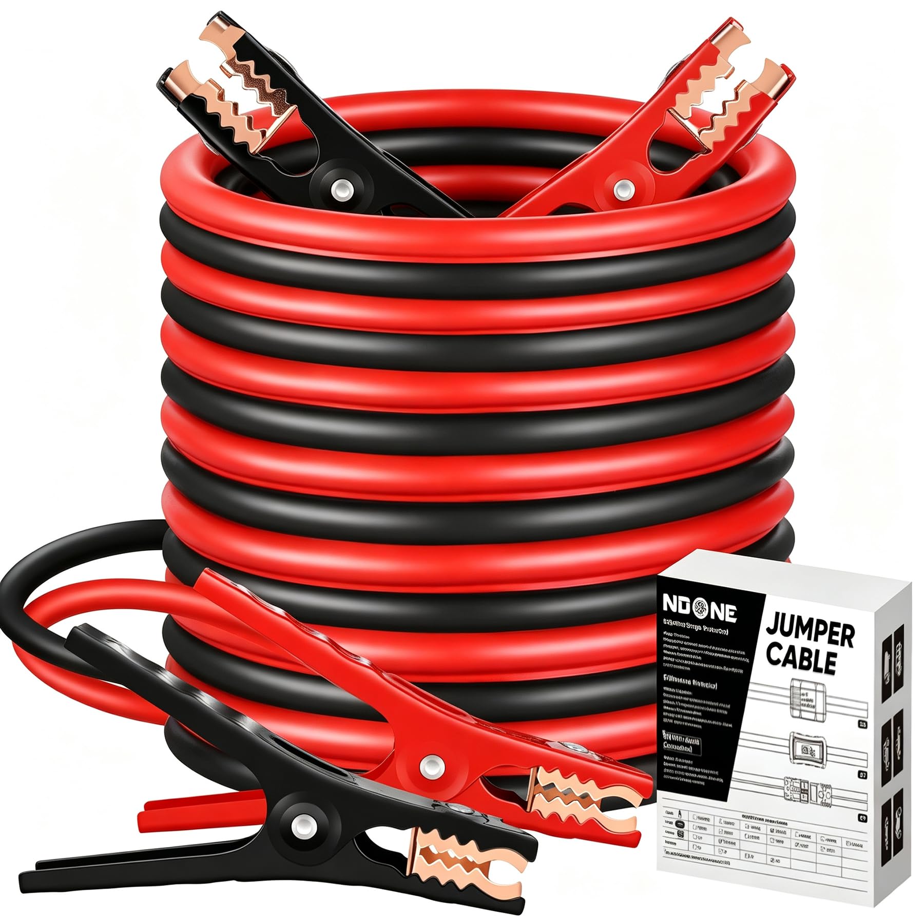 Noone 2 Gauge 16 Feet Heavy Duty Jumper Cables for 12V/24V Car Battery