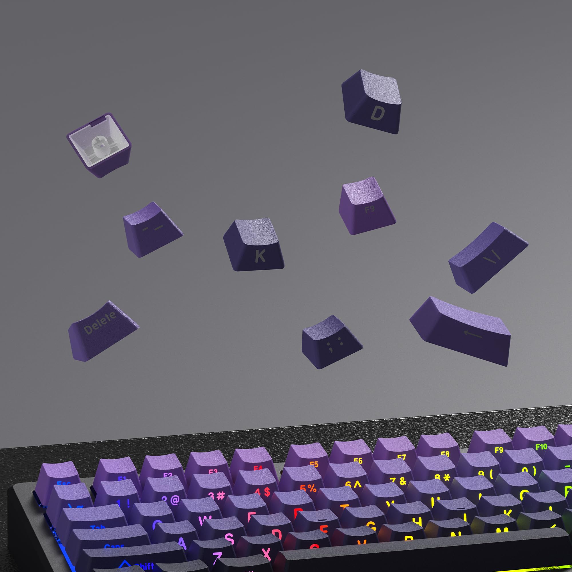 dagaladoo Lot de 136 Touches Violettes dégradées - PBT - Double Shot - Profil Cerise - Gravure latérale - Rétro Minimaliste - pour claviers de Jeu mécaniques (Touches Uniquement)