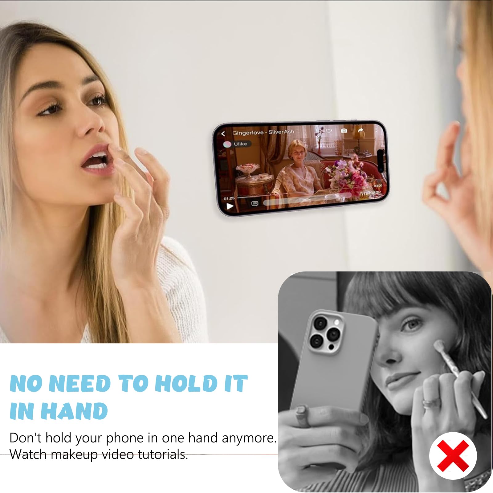 Support Téléphone Ventouse en Silicone 4 Pièces, Fixation Forte Verre Miroir pour Selfies
