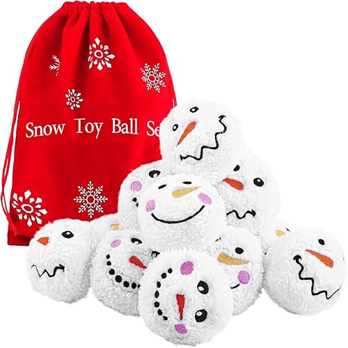Miniatura 8 de Aneco Juego de 12 bolas de juguete de nieve, bolas de muñeco de nieve de felpa con 1 bolsa realista para adultos y niños, juego de invierno