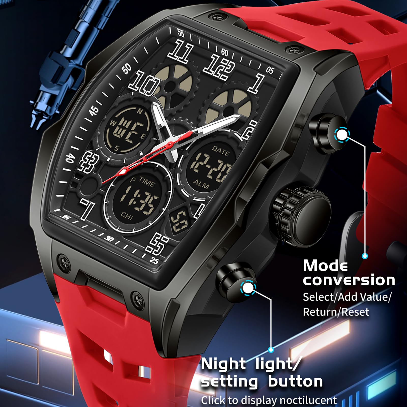findtime Orologio da polso da uomo grande rettangolare orologio da uomo sportivo cronografo data impermeabile militare designer orologi per uomini cinturino in silicone bianco