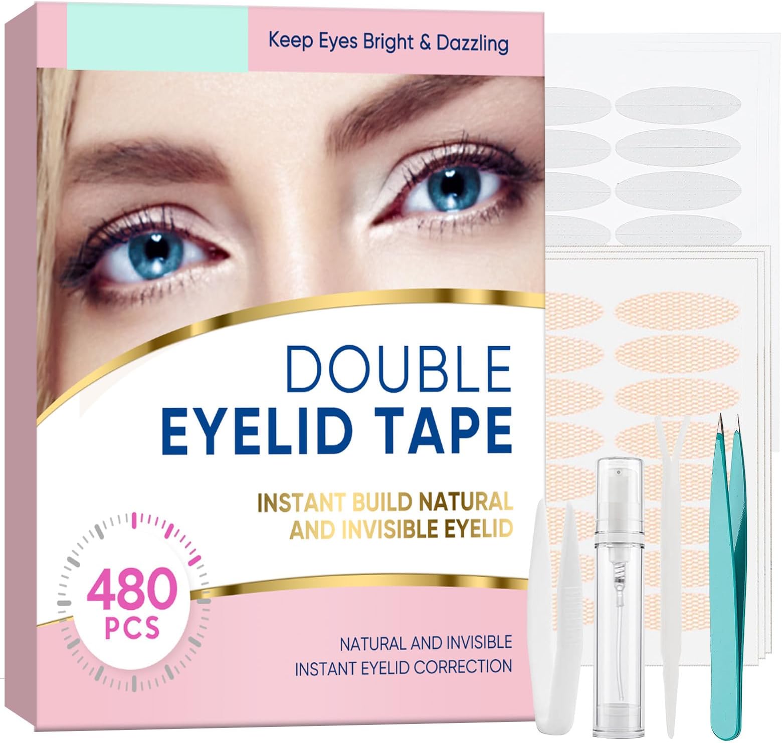 Eyelid Lift Strips, 480Pcs Invisible Eyelid Tape, Instant Double Eyelid Lift for Hooded, Droopy, Uneven, Mono-Eyelids, Durable and Waterproof, 1Pack