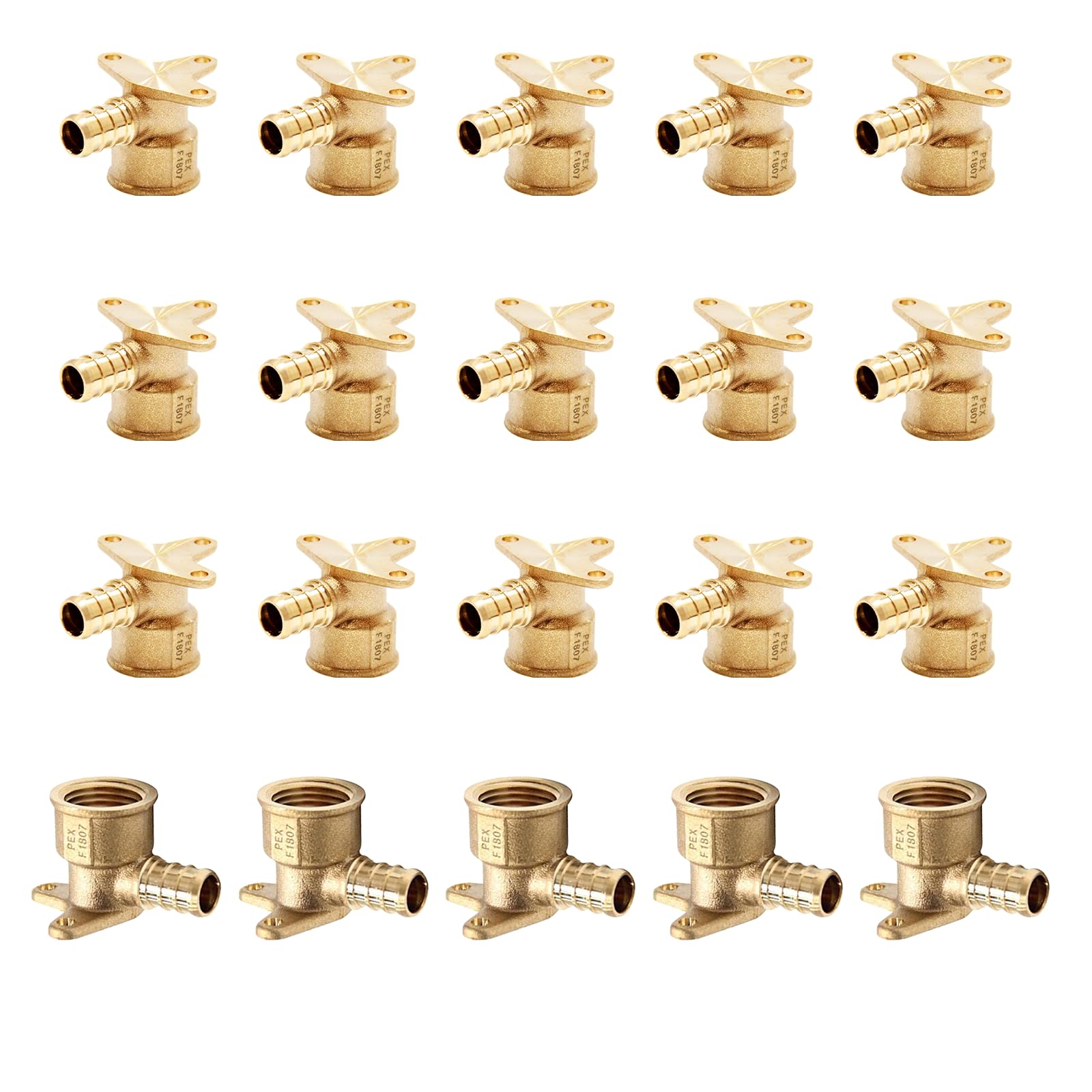 ASTM F1807 - Confezione da 20 raccordi PEX, 1/2" x 1/2" femmina filettati NPT a gomito per orecchio a goccia, raccordi a crimpare in ottone, per tubi PEX idraulici