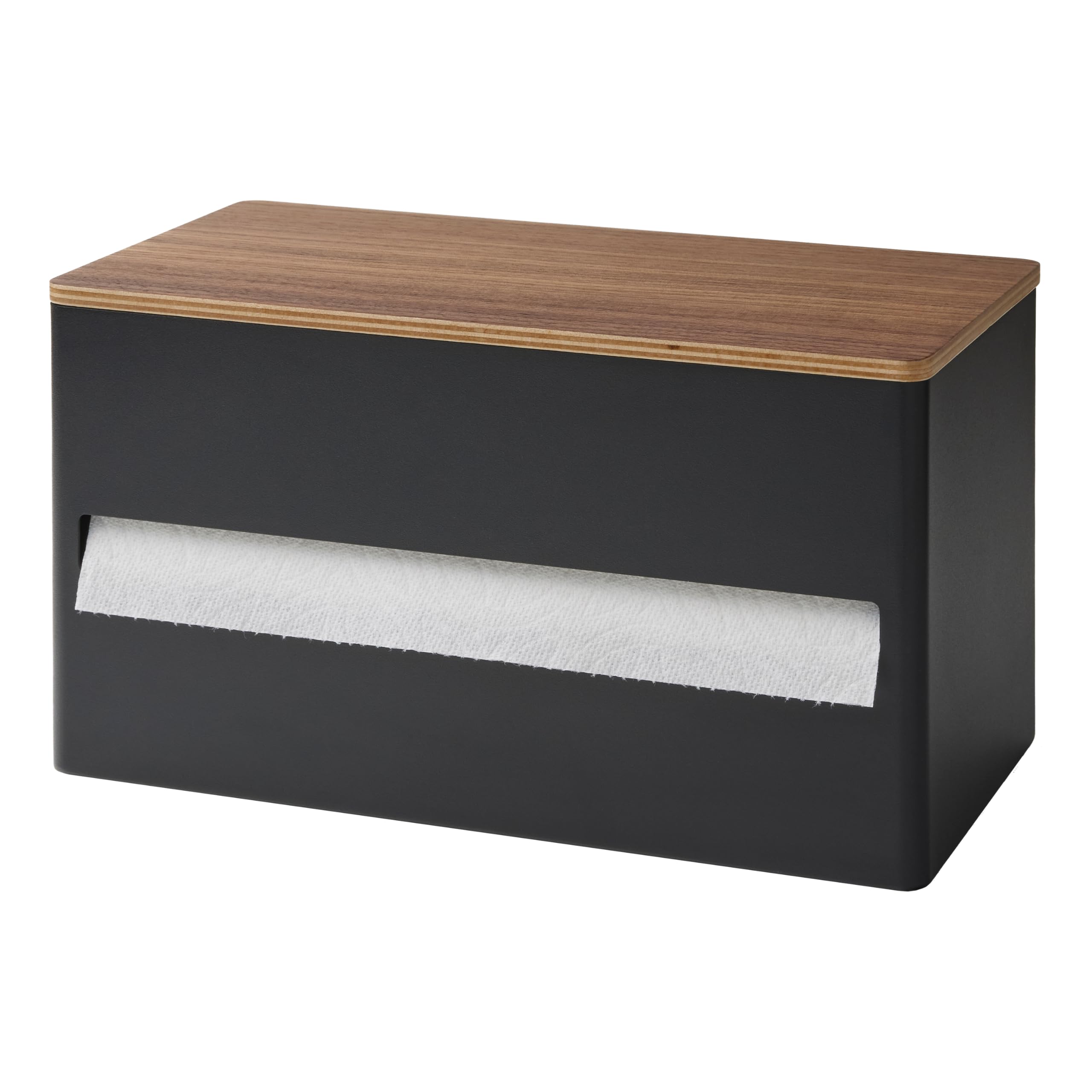 Yamazaki 1644 RIN Küchenrollenhalter, schwarz, Stahl/Holz/Silikon, minimalistisch, 16,2 x 31,2 x 17 cm
