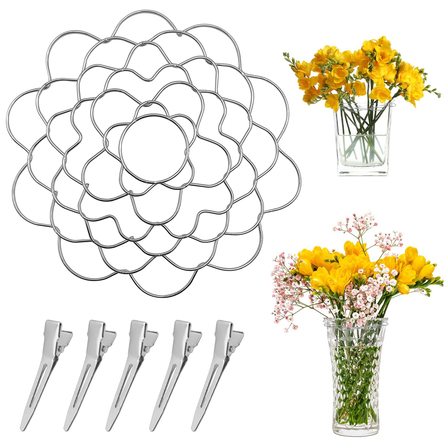 AYWFEY Flower Arrangement Holder, Floral Grid Flower Frog Tool Wire Arranger Twister, Easy Wire Flower Arranging Tool, Equipped with 5 Fixing Clips, for Vase Flower Arrangement Fixation