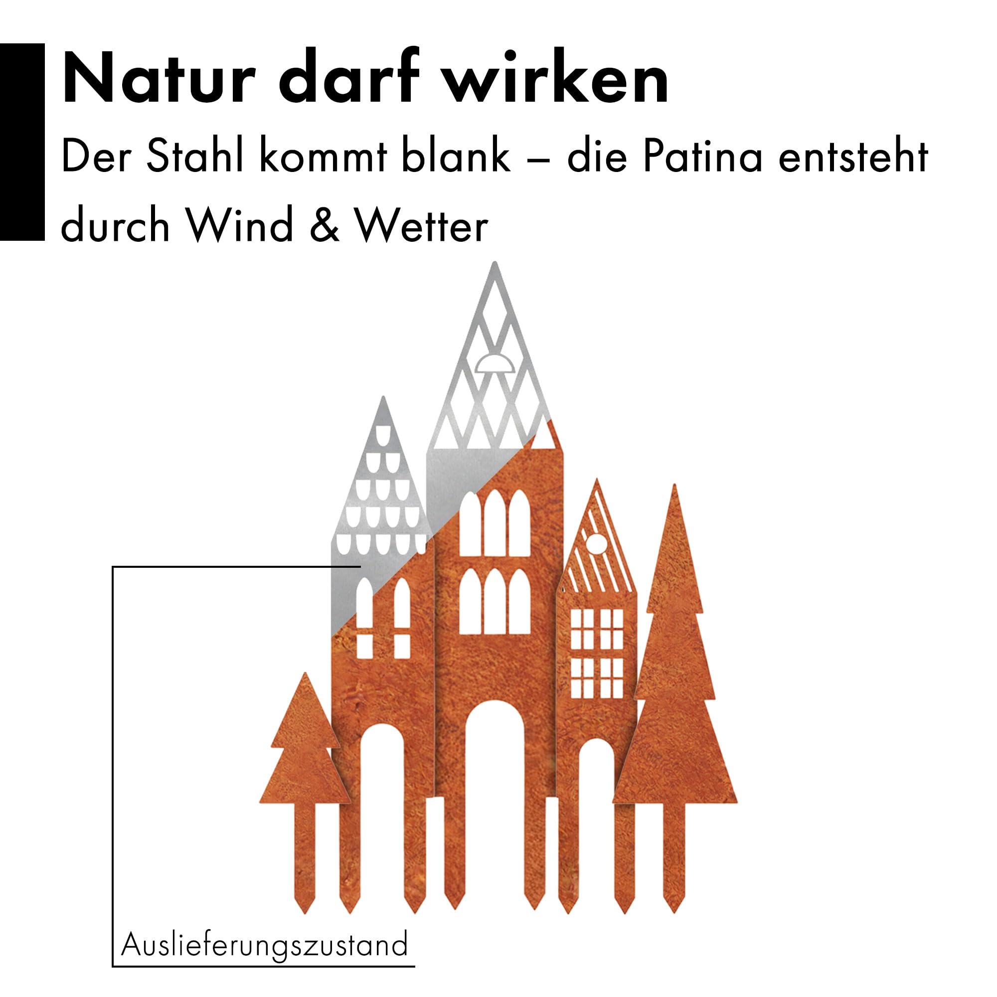 EXTRAVAGANT Gartenstecker Häuser-Set XXL, wetterfest, Edelrost, 5er-Set | Handgefertigt in Deutschland, Gartendekoration, dekorative Rostpatina, aus Metall, für Beet und Terrasse