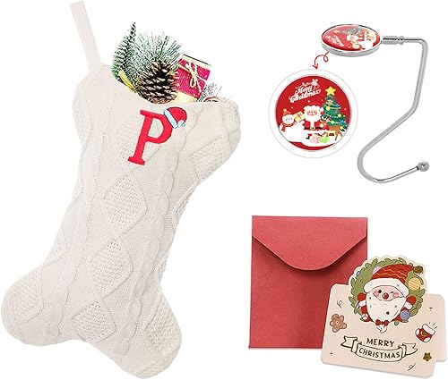 Miniatura 46 de Ulico Medias de Navidad con iniciales, calcetines de Navidad de punto con monograma bordado grande de 18 pulgadas, calcetín de Navidad para niños