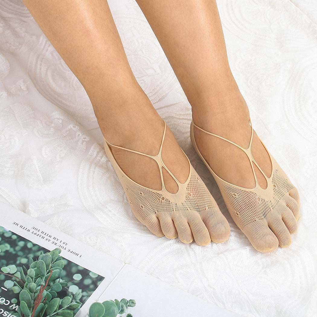 Campsis 5Pack Invisible Low-cut Full Five Finger Socks Black Breathable Elastic Socks Non Slip Ultrathin Toe Liner Socks