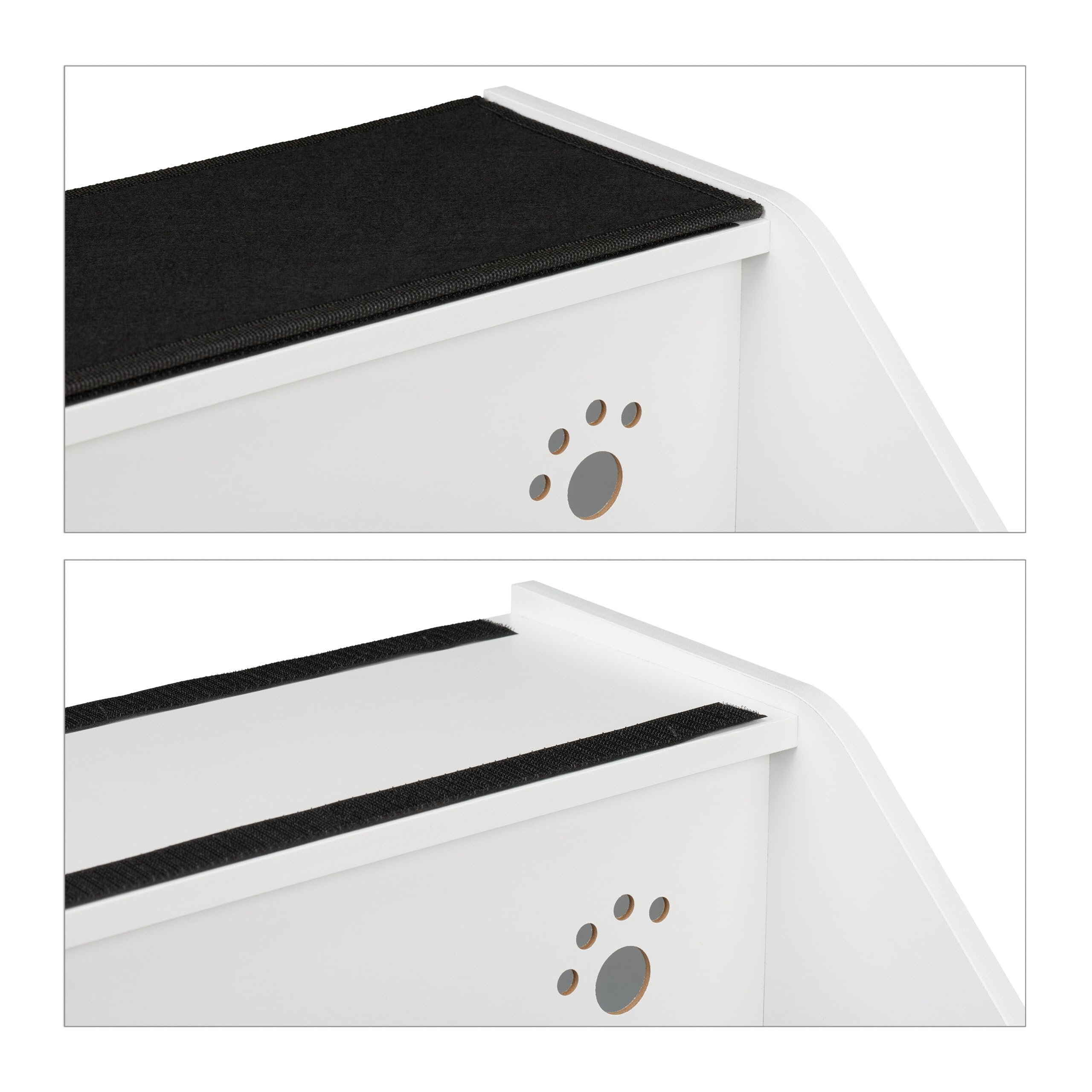 Relaxdays Scaletta a 3 Gradini per Cani e Gatti, per Tappeto, Letto e Divano, HxLxP: 52,5 x 42 x 60 cm, Bianco Nero