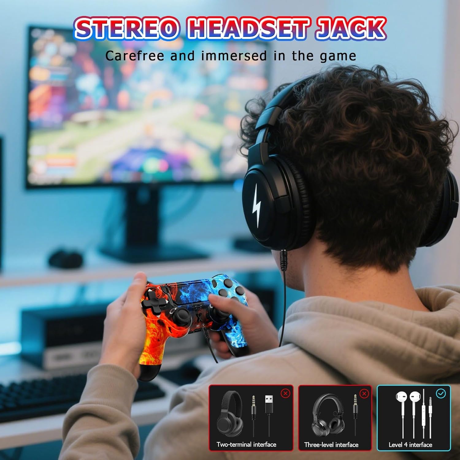 Hycago Manette sans pour PS-4, manette de jeu compatible avec PS-4/Slim/Pro, manette de jeu Bluetooth avec double vibration/écran tactile, capteur gyroscopique à 6 axes