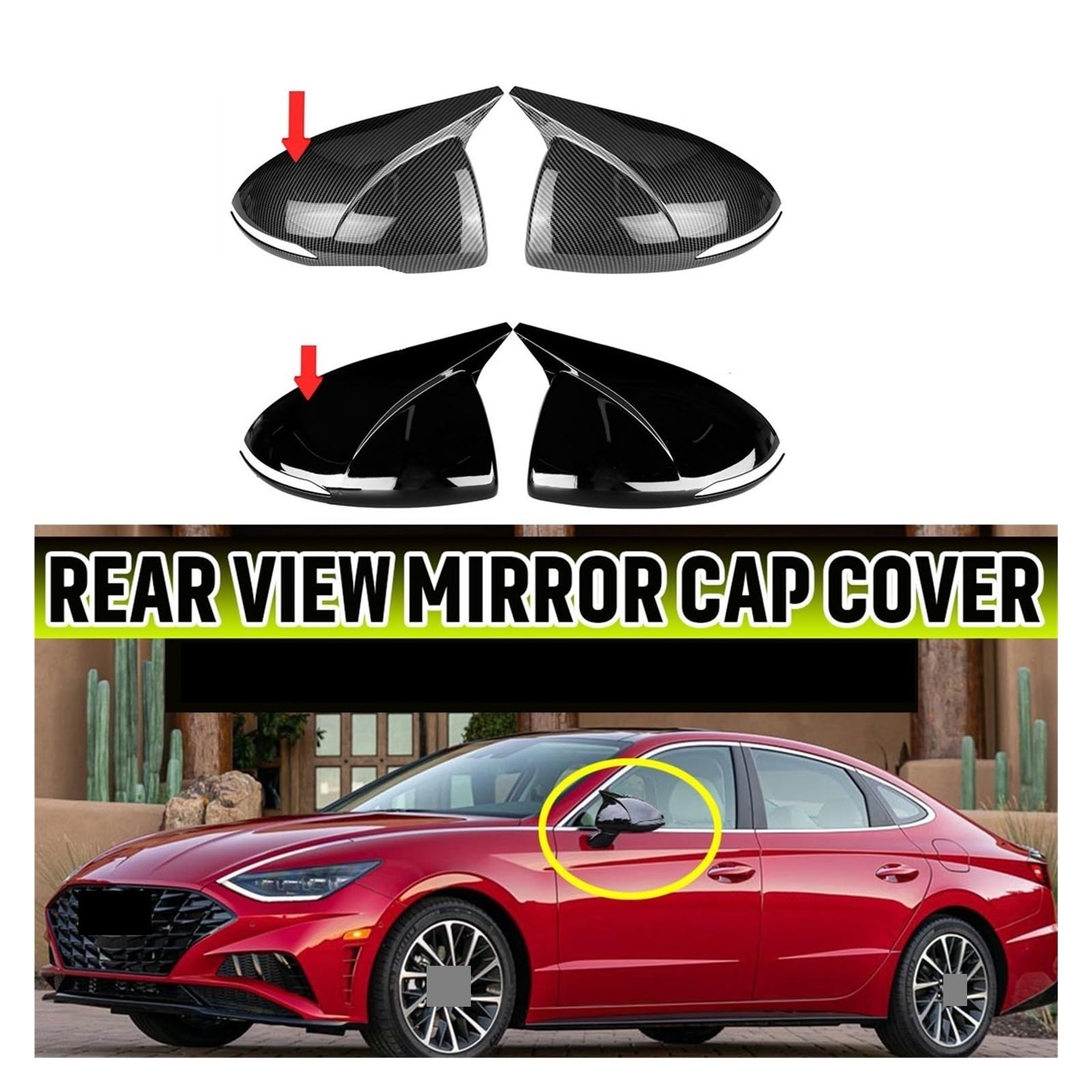 Specchietto retrovisore dell'automobile Per Hyundai Per Sonata DN8 2020-2022 Look Car Specchietto retrovisore Copertura Coperchio Laterale Custodia Addon(Glossy Black)