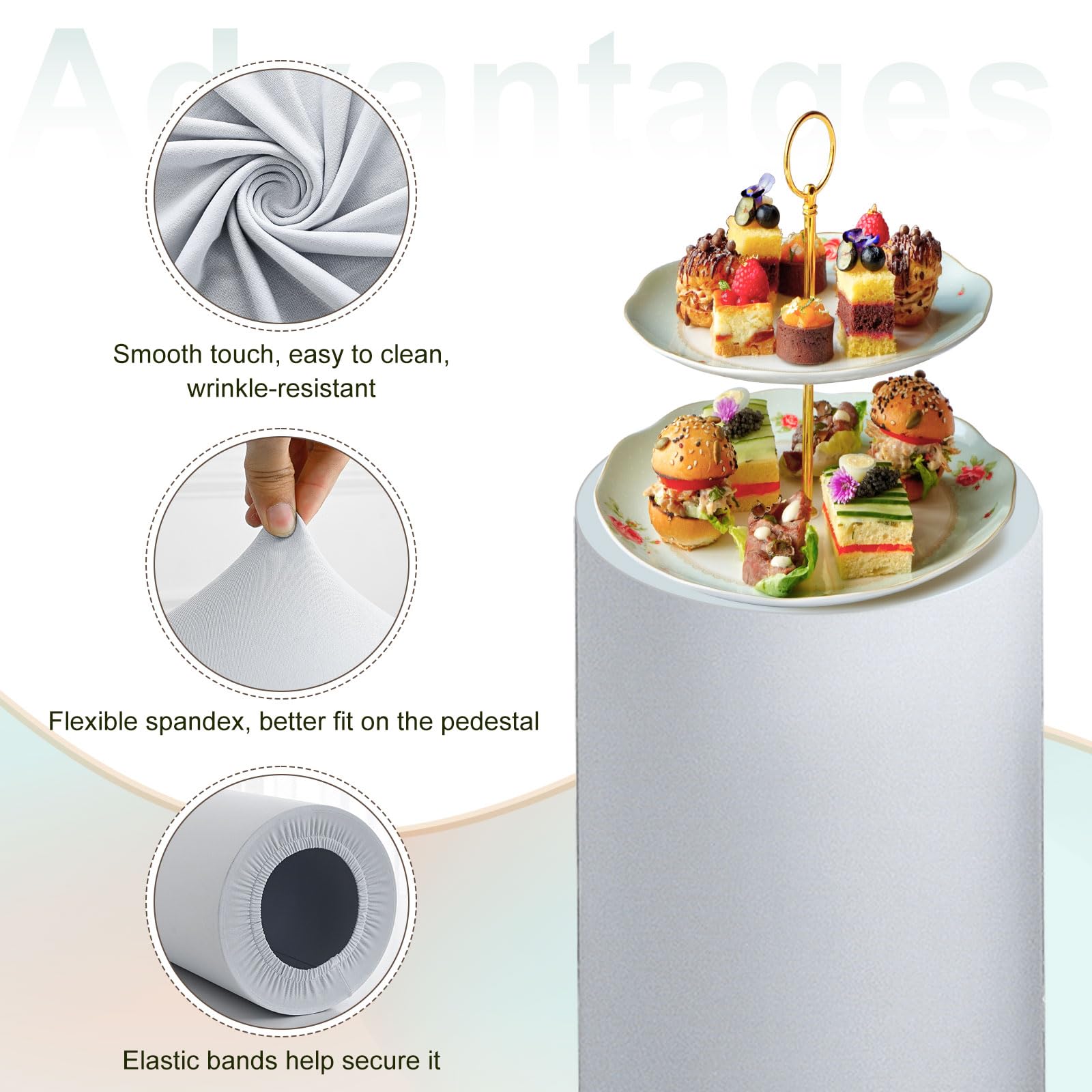 QUARKZMAN Set of 3 Cylindrical Base Covers Gray Spandex, Wedding Anniversary Party Decoration, Elastic Fabric Large