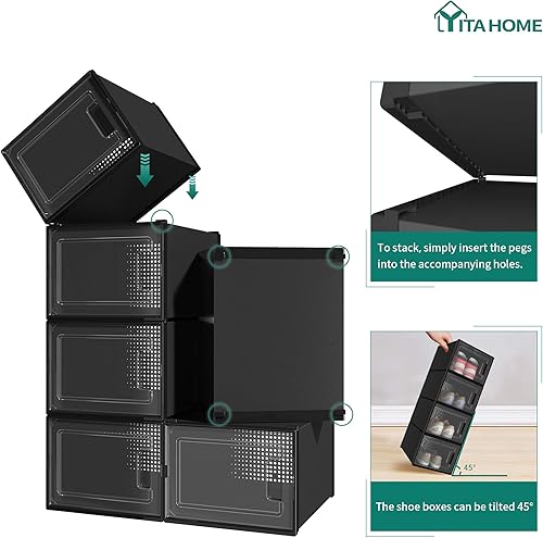 Miniatura 4 de YITAHOME Paquete de 18 cajas de zapatos extragrandes para tallas 15 de EE. UU., organizador apilable de almacenamiento de zapatos para armario,