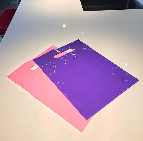 Miniatura 3 de Nuevo extra gruesas de 1.5 mil  50 bolsas de mercancía brillantes, bolsas de compras al por menor, 9 x 12 pulgadas con mango plegable reforzado de 3