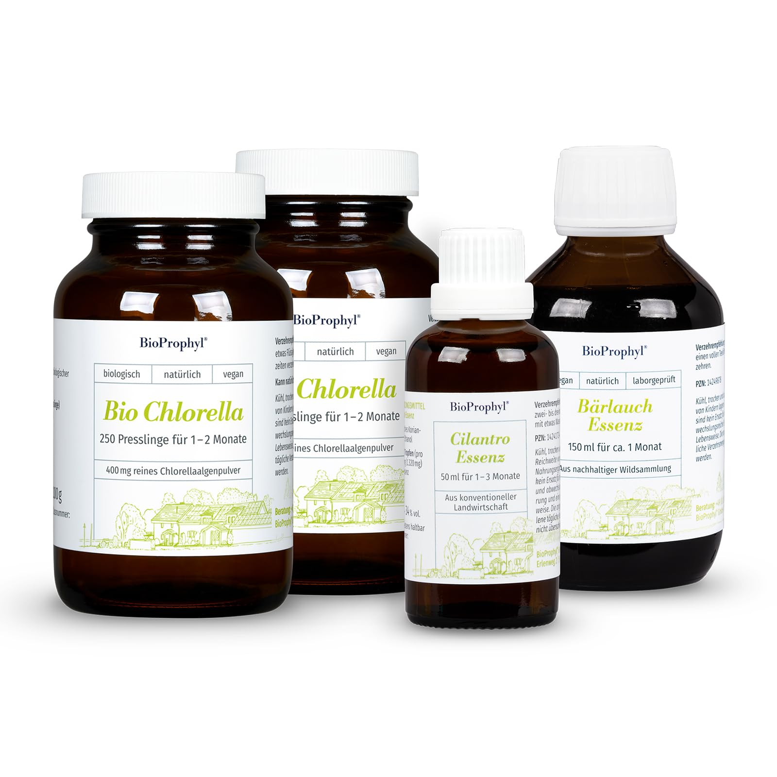 Ausleitung Abschlusspaket - 1x BIO Chlorella 500 + 1x Bärlauch-Essenz + 1x Cilantro-Essenz - rein natürlich ohne Zusätze - für 1 Monat zum Abschluss der Ausleitungskur nach Dr. Klinghardt