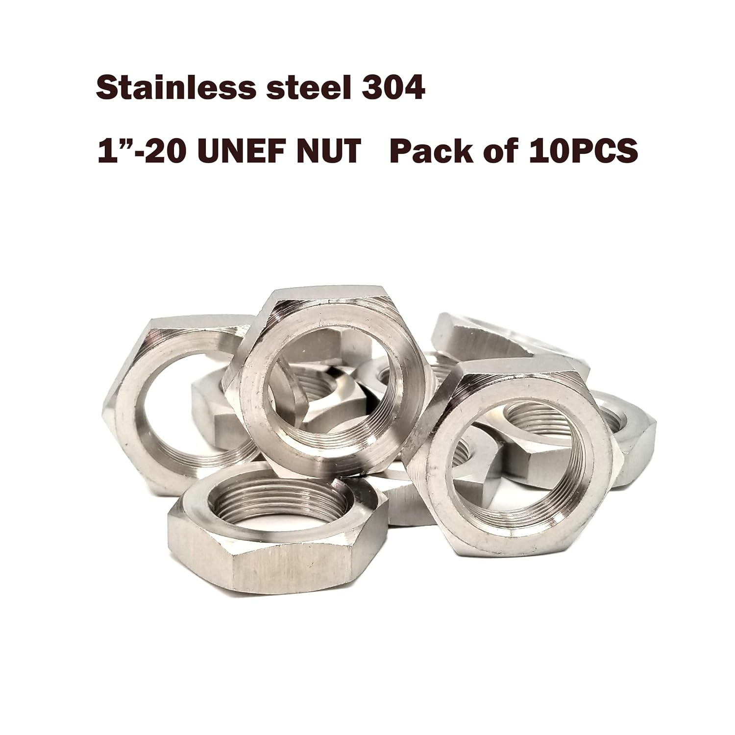 Stainless Steel SS304 1"-20 UNEF HEX NUT Unified National Extra Fine Series Type B (Pack of 10 PCS)