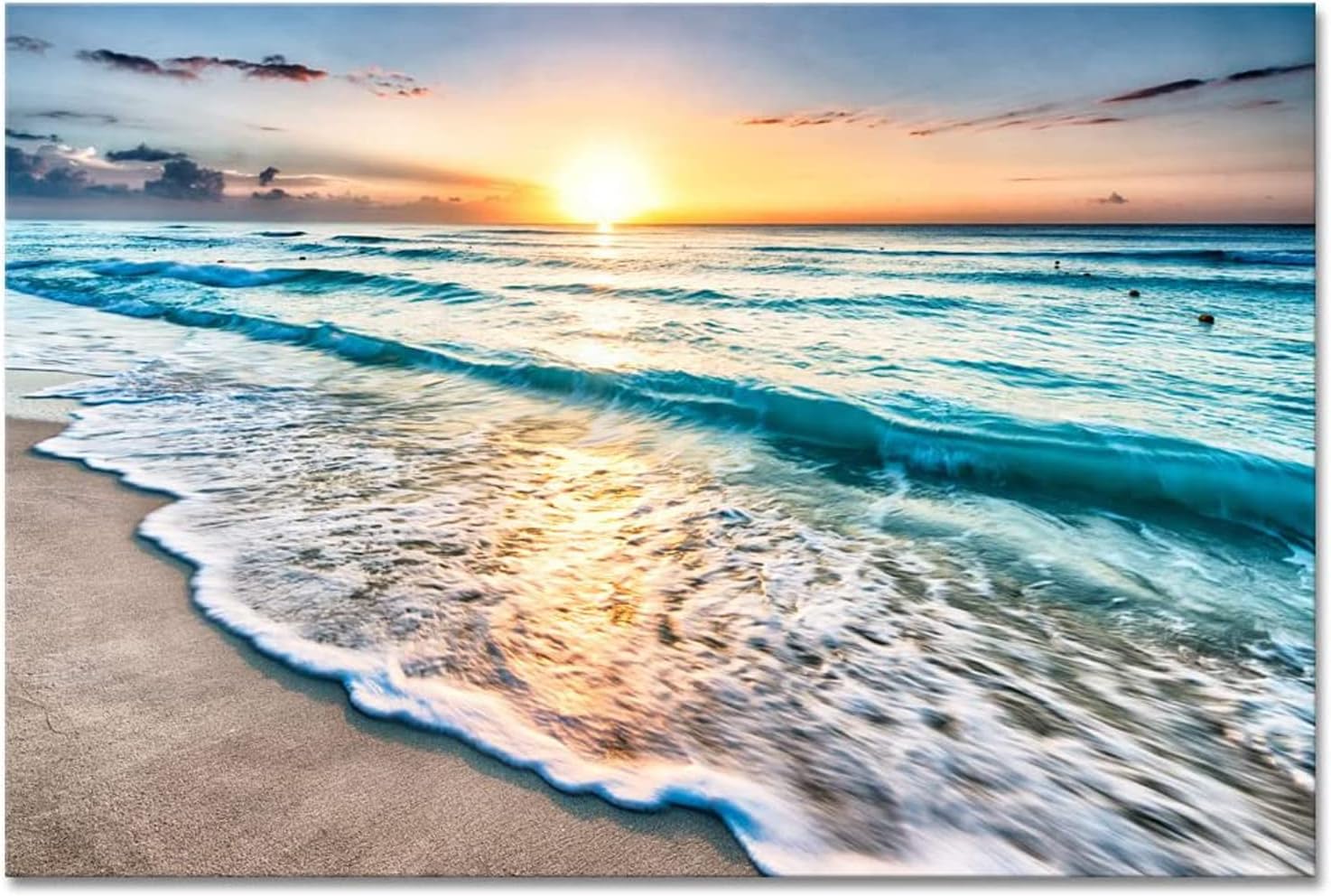 Beach Sunset Wall Art Sea Waves Painting Home Decoration for Livingroom Bedroom Framed and Ready to Hang