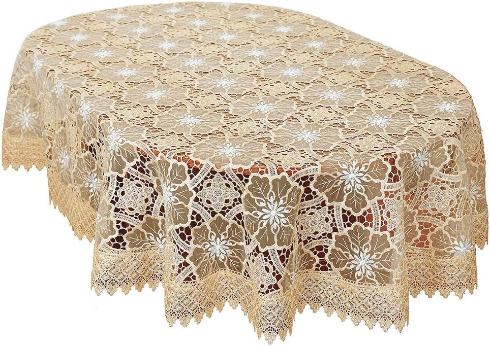 Blасk Frіdау Clеаrаnсе Simhomsen Beige Embroidered Lace Tablecloth for Dining Table 60 × 102 Inch Oval