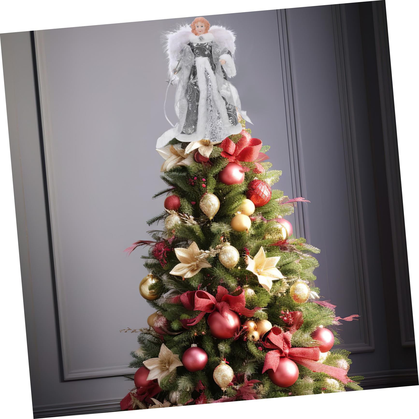 Adorno para Árbol de Navidad Figura Ángel Pequeño con Alas Decoración Navideña para Interiores Fiesta Invierno Festivo