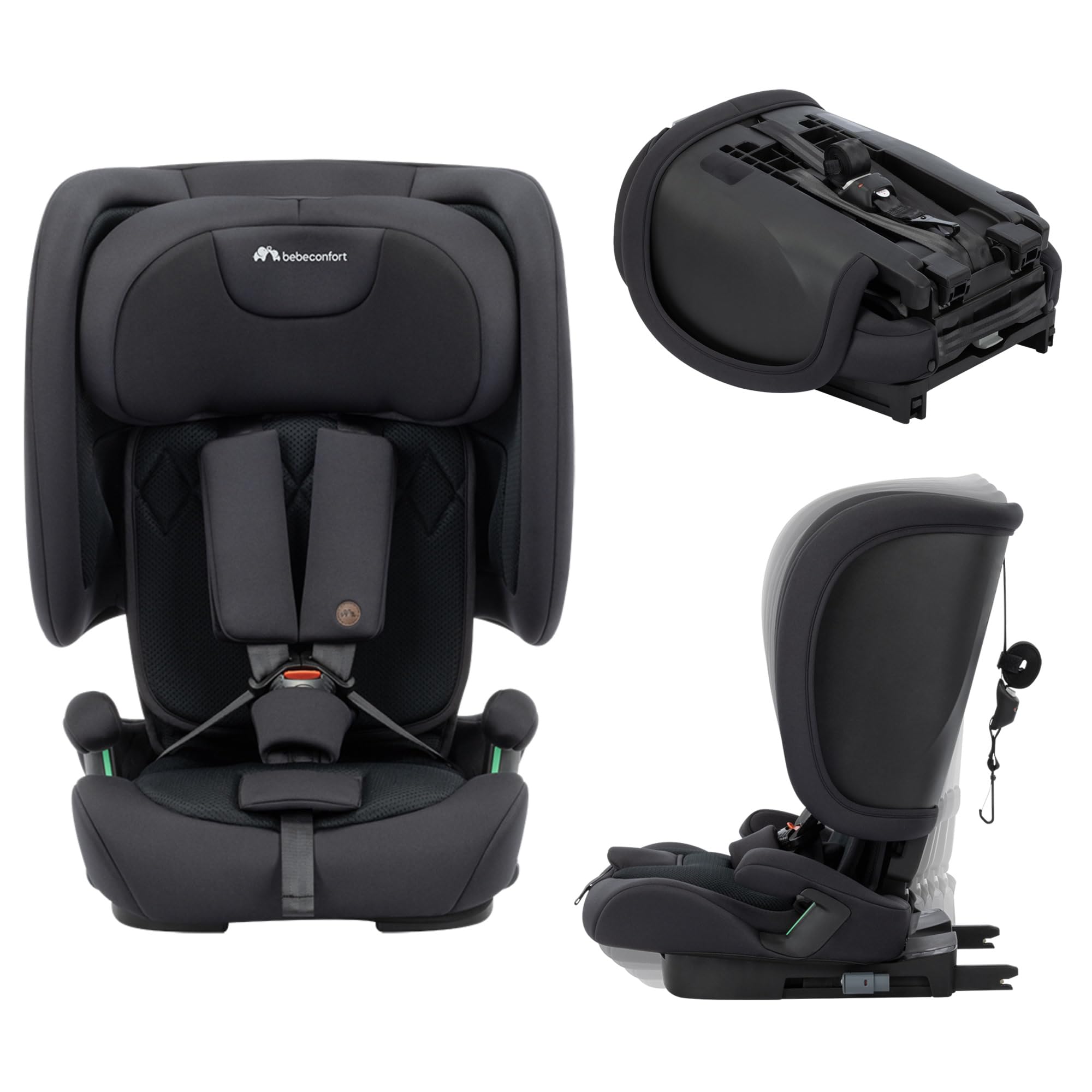 Bebeconfort Ever & Go i-Size, Ewolucyjny Fotelik Samochodowy, 15 Miesięcy - 12 Lat, 76-150 cm, Podróżny Fotelik Samochodowy ISOFIX, Kompaktowy i Lekki (6 kg), 15 Pozycji Zagłówka, Full Black