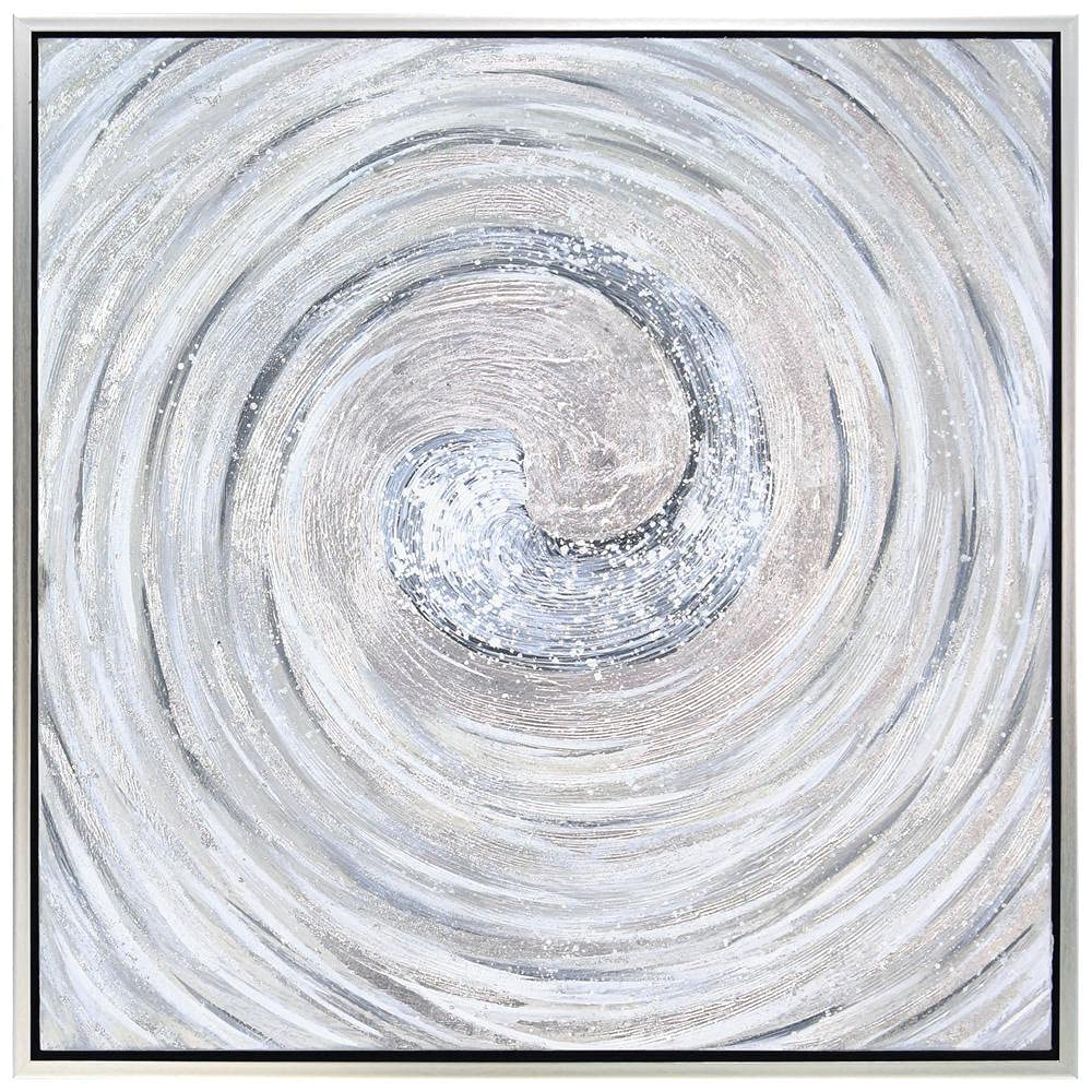 Empire Art Direct Abstract Wall Art Textured Hand Painted Canvas by Martin Edwards, Champagne Frame, 36" x 36", Silver Swirl