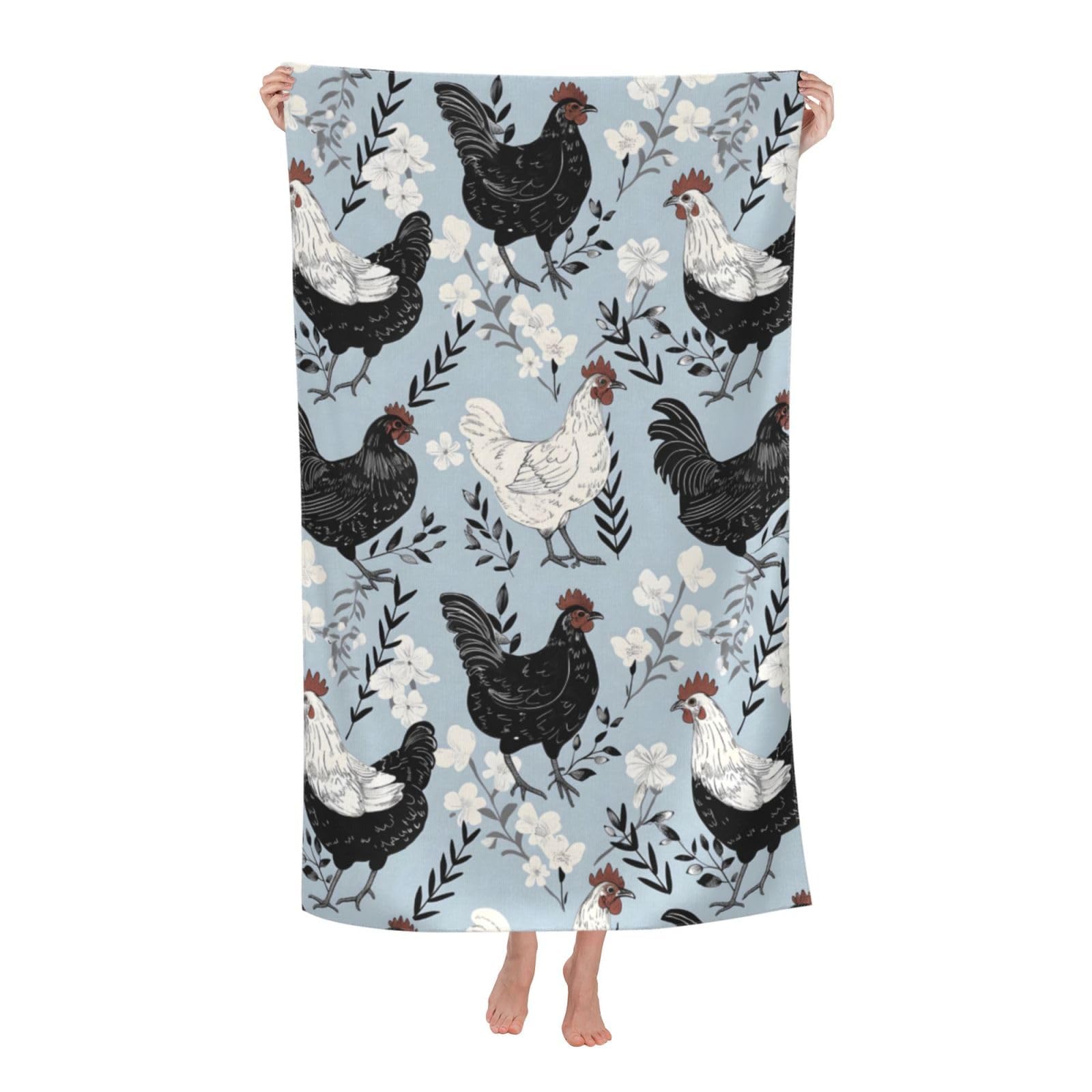 HLBSDM Farmhouse Chicken Beach Towel 31inx51in Rustic Rooster Sand Free Microfiber Bath Towel Ultra Soft Quick Dry Pool Towel Absorbent Towel Lightweight Towel for Swimming Bathroom Decor