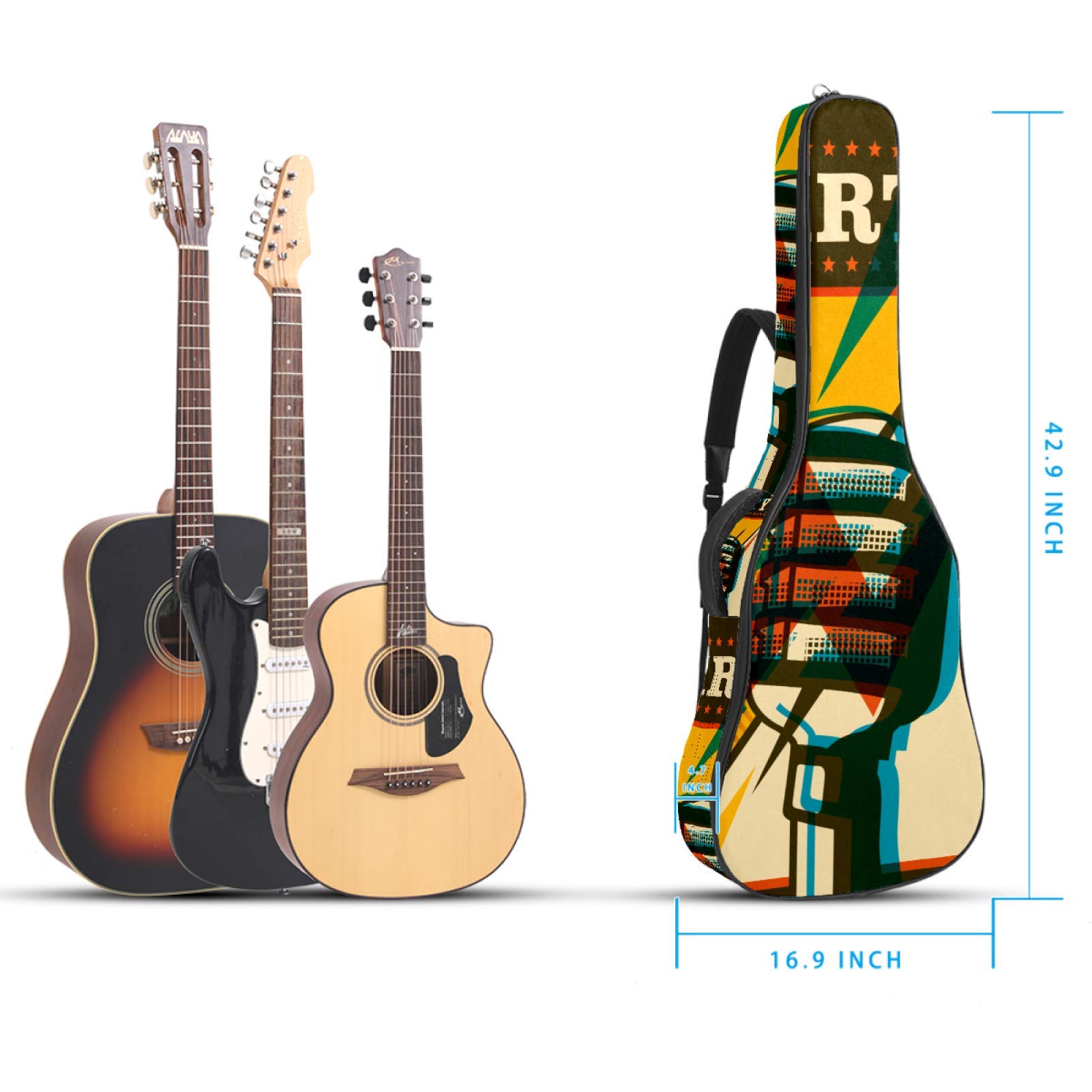 Chitarra Gig Bag Impermeabile Cerniera Morbida Chitarra Zaino, Basso Acustico & Classica Folk Chitarra Elettrica Borsa Musica Festa Retro