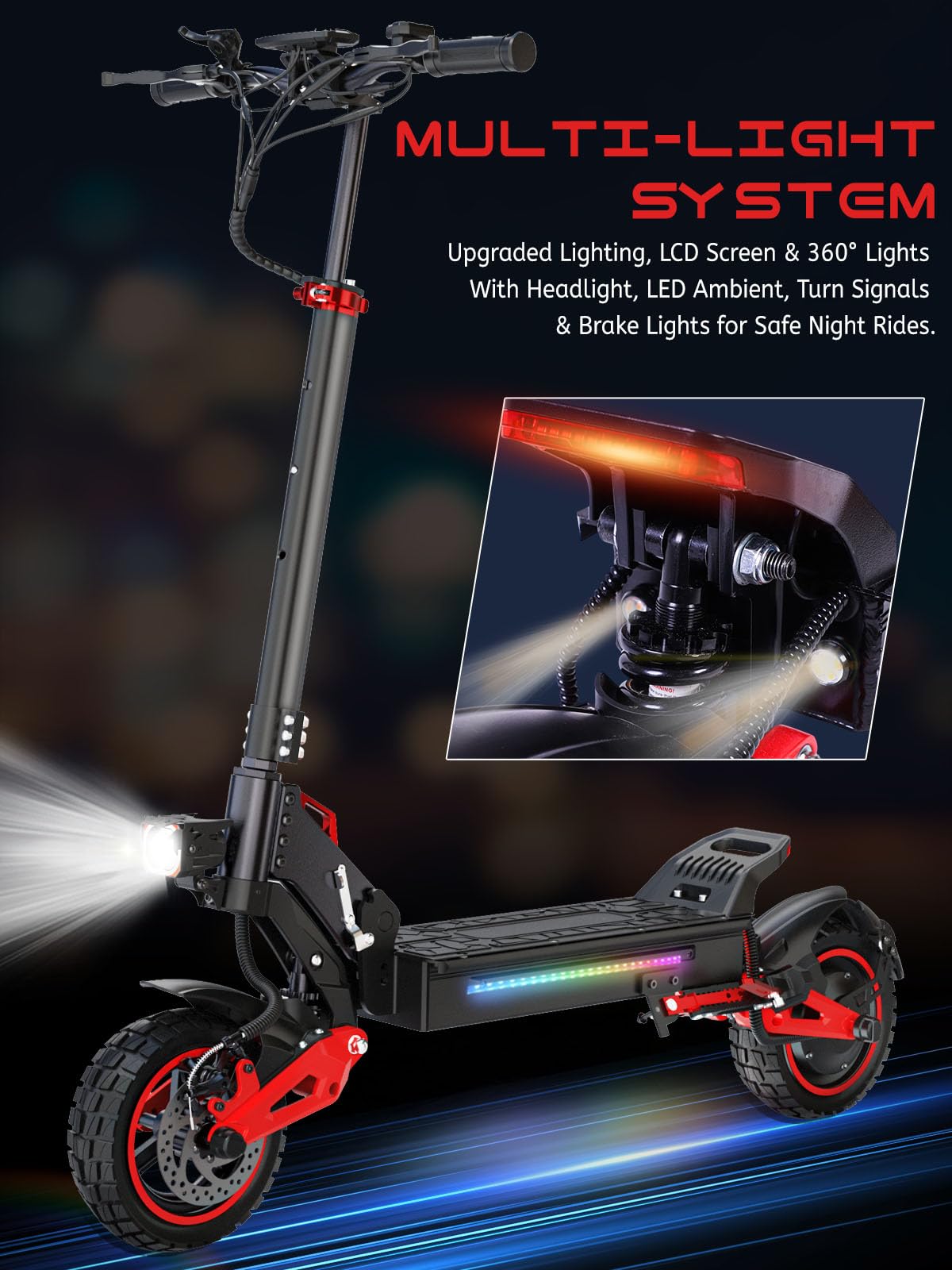 Monopattino Elettrico Adulto, 45-55KM 48V/18Ah, 10,5 pollici Fuoristrada Monopattino Elettrico Adulti Pieghevole, Doppio Ammortizzatore e Freni a Disco Anteriori e Posteriori, Carico 150kg